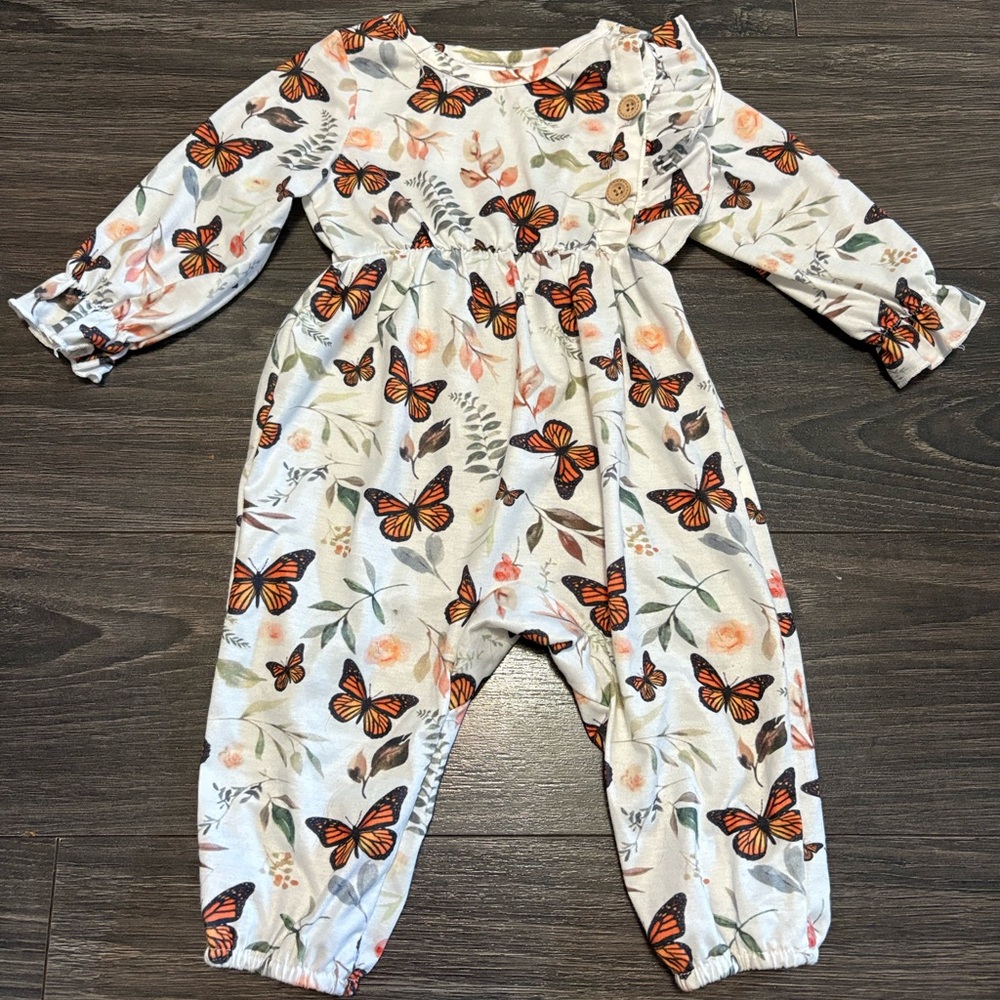 PatPat Orange Butterfly Long-Sleeve Romper